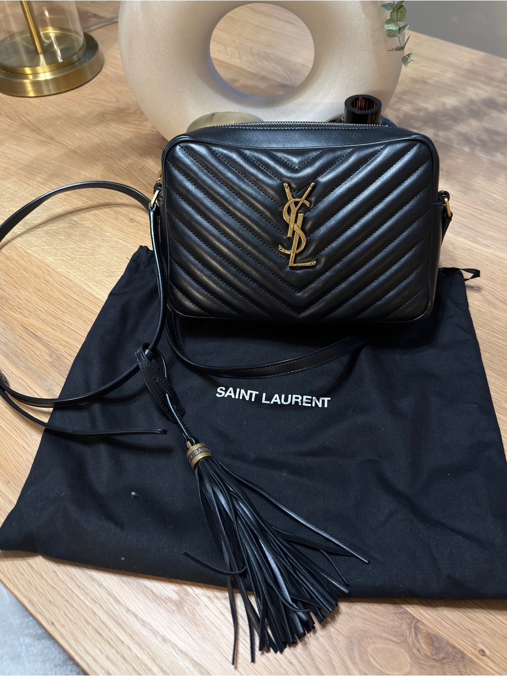 Saint Laurent Lou Black YSL Camera Bag with Tassel Crossbody